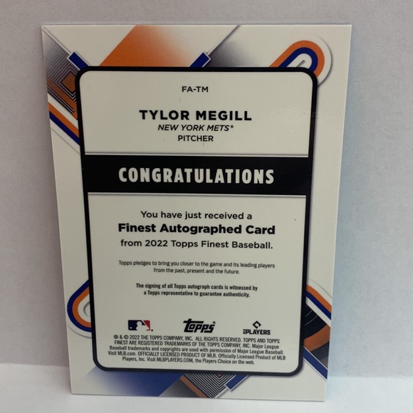 2002 Topps Finest Tylor Megill Auto #FA-TM. SN 105/150 (MISC7) - Picture 2 of 3